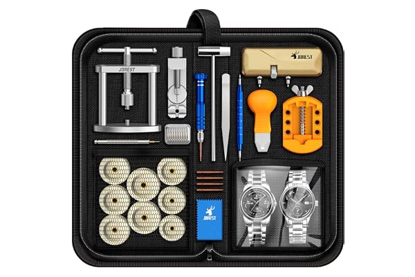 JOREST Klockmakare Reparationssats Orolog Press, Ersättning/Batteribyte, Klocka, Nyckel Baksida Öppna/Öppna Fodral, Kort/Ta bort/Justera Klockarmband, Skruvmejsel