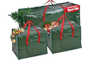 JHL COLLECTION Christmas Tree Storage Bag – Fits Up to 7.5ft Artificial Trees – 3 Piece Set with 2 Decoration Bags – Durable Reinforced Handles and Zipper – Heavy Duty Xmas Tree Bag – Protects Moisture and Dust