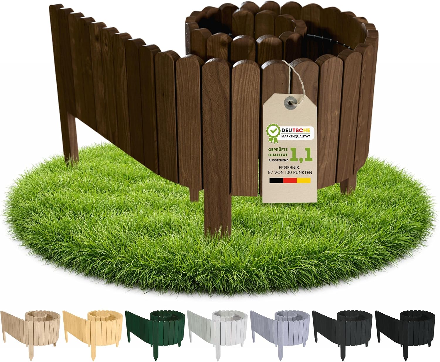 Floranica bordura para jardín 40 x 200 cm marrón Borde césped Valla de jardín Valla de Madera bordura Flexible en Rollo