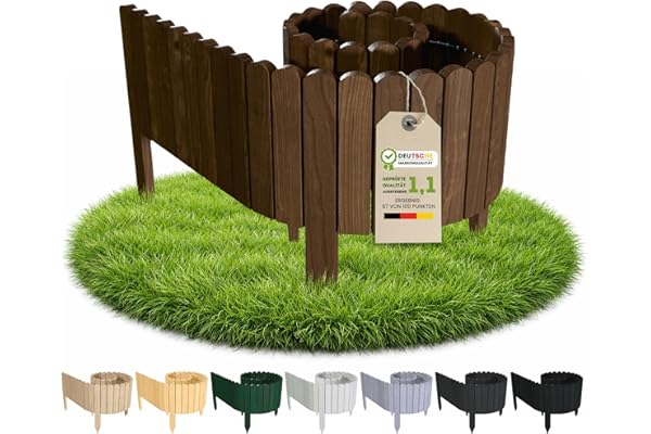 Floranica Bordure de Jardin en Bois 10 x 200 cm Brune Bordurette de Pelouse Bordure de Gazon avec piquets Bordure de Parterre