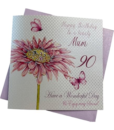 Doodlecards Mum 90th Birthday Card Age 90 Flower Bouquet And Present