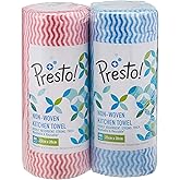 Amazon Brand - Presto! Non-Woven Kitchen Towel Roll | 160 Pulls | Blue & Red Kitchen Cloth | 80 Pulls X 2 Rolls | Food Safe |