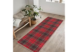 ARTYRUGS Arty Rugs Machine Washable Rug, 60x240cm, 75% Recycled Cotton, Short Pile, Non-Slip Backing, Non-Shedding, Area Rugs for Bedroom, Kitchen, Hallway, Office, Runner, Red Tartan