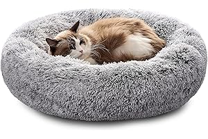 Pisi Bili Katzenbett Hundebett Waschbar flauschig orthopädische Hundebetten große und kleine Hunde Katzenschlafplatz für Katzen Donut - Grau 60 cm