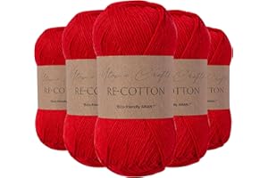 Utopia Crafts Re-Cotton Lot de 5 pelotes de fil à tricoter de 100 g - Rouge écarlate