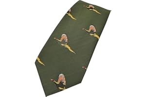 HARRINGTON MARLEY Green Stylish Pheasant Tie Men's Suit Gift Shooting Hunting Country Tie Gift Idea | Clay Pigeon Rifle | Satin Gentleman's Necktie