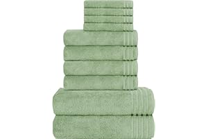 Olivia Rocco Monaco 10 Piece Bathroom Towels Bale Set - Premium Quality Water Absorbent Towel, 4 Face 4 Hand 2 Bath Towel, 500 GSM Washable Towels Set, Sage Green