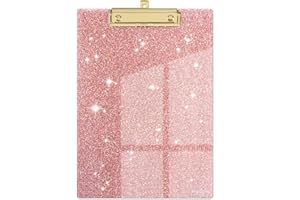 Piasoenc Acrylic Clipboards, Fashion Glitter Clipboard, Stardard Letter Size Clip Board, A4 Size 12.5" x 9", Cute Confetti Clipboards for Women, Rose Gold Desk Office Supplies and Accessories