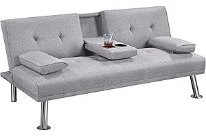 Yaheetech Divano Convertibile in Letto con 2 Cuscini Divano Letto Pieghevole 3 in 1 Mobile Arredamento con Piccolo Tavolino 167 × 81,5 × 75 cm da Soggiorno in Tessuto Grigio Chiaro