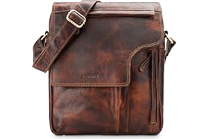 LEABAGS Leder Umhängetasche Herren & Damen I Echtleder Laptoptasche bis 13 Zoll I Messenger Bag mit Schultergurt I Schultertasche I Arbeitstasche I Tragetasche I Handtasche I Brown Marble