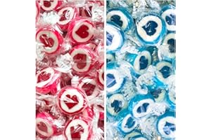 ‎KYWIË Herzbonbons zu Hochzeit Taufe Kommunion 1000g Großpackung - handgewickelte Rocks-Bonbons mit Herz - Tischdeko, Nascherei, Gastgeschenke zur Hochzeit, Deko, Süßigkeiten - in Rot und Blau