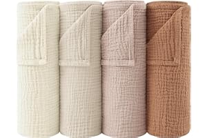 bearmoss Muslin Squares Cloths 100% Cotton Baby Burp Cloth 60x60CM Large Ultra-Absorbent Soft Baby Face Washcloths for Newborn Baby Boy and Girl, 4Pack (Latte)