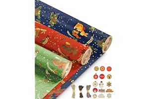 Kraft & Co – 3 Pack Kraft Christmas Wrapping Paper Rolls 69cm x 8m, Recycled & Eco-Friendly Gift Wrap with 15 Tags & 3-Color Twine, Christmas Wrap Tear-Resistant, Sustainable Packaging, Total 24m Rol