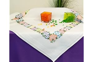 ‎KAMACA KAMACA Stickpackung Plattstich Stielstich vorgezeichnet Baumwolle komplettes Stickset mit Stickvorlage Stickerei-Kit zum Selbersticken Erwachsene (Funny Eggs MD 80x80 cm)