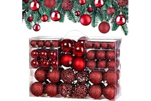 DEUBA Lot de 100 Boules de Noël en Plastique Robuste Décoration de Noël intérieur extérieur Décoration pour Sapin Rouge