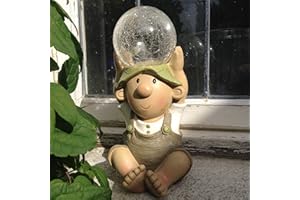 FHFY GARDEN Len the Elf Resin Garden Ornament with Solar Powered Illuminating Colour Change Ball, Fairy, Troll, garden light …
