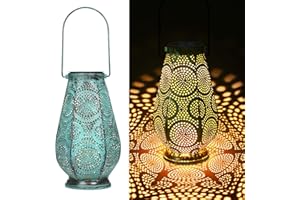 ‎JOYCREATOR Solarlaterne für Außen Gross, Metall Solarlampen für Außen Hängend, JOYCREATOR Solar Laterne mit IP65 Wasserdicht für Garten Terasse Balkon Weihnachten Deko Geschenk (Türkis/Große)