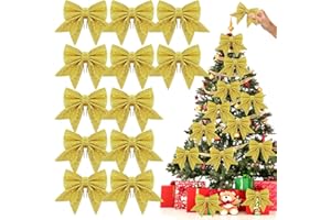 NHYDZSZ 12 sztuk kokardek bożonarodzeniowych, 18 x 13 cm, kokardki bożonarodzeniowe, wstążka, brokatowa wstążka, ozdoba choinkowa, wieniec bożonarodzeniowy, dekoracja "zrób to sam" (złote)