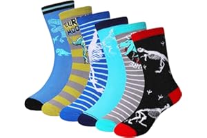 SEEYAN Boys Socks Kids Funny Novelty Cotton Crazy Cartoon Dinosaur Space Shark Fun Crew Socks 6 Pairs