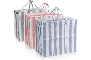 COM-FOUR® 3x shoppingväska Jumbo, plastpåsar randiga, XL shoppingpåsar