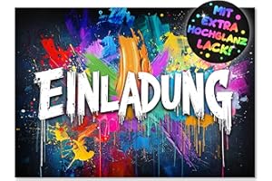‎VULAVA 12x Graffiti EINLADUNGSKARTEN KINDERGEBURTSTAG Junge Mädchen - die frech bunten Graffiti PARTY Karten sind die perfekte Graffiti EINLADUNG für Jungen Mädchen Kinder GEBURTSTAG KINDERPARTY Gaming