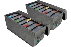 T WAVETREE TWAVETREE CD Storage Box with Lid Pack of 2, Durable CD Case Holder Organizer with Index Labels, 14.6 x 5.7 x 6.1 Inches CD Storage Case to Store up to 70 CDs Jewel Cases, and 386 Discs- Grey