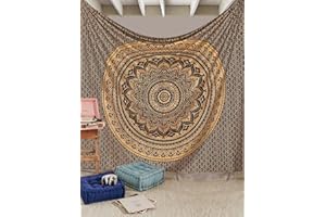 Aakriti Gallery Cotton Mandala Tapestry Wall Hanging - Bohemian Bedspread, Boho Blanket/Throw Tapestries for Living Room, Home Decor (Black Golden, 220x200 CMS)