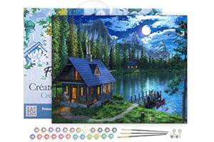 Figured'Art Dipingere con i Numeri con Telaio - Paint by Numbers Lago notturno, Passatempo per Adulti, Kit Completo, Hobby Creativi - Quadri fai da te 40x50cm Tela Già Incorniciata