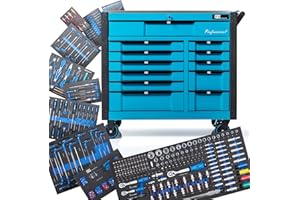 ‎NTG NTG Werkzeugwagen gefüllt mit Werkzeug XXL | 457 Teilig | 12 Schubladen Abschließbar | Davon 10 mit Werkzeug | Mit Soft Inlays in Carbonoptik | Werkstattwagen bestückt Werkzeugwagen gefüllt