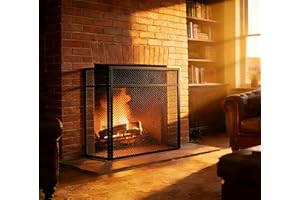 Kingson - Pantalla para chimenea de 3 paneles con parte superior plana – Acero recubierto en polvo negro con bisagras de piano de longitud completa – Pantalla protectora contra chispas – Segura para