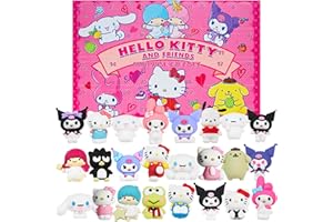 Hello Kitty und Freunde 24 Sanrio Mini Figuren Set mit Kuromi My Melody Cinnamoroll, Kawaii Weihnachtsdeko und Geschenk für Mädchen und Frauen (Rosa 24 Pcs)