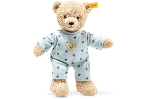 Steiff Teddy and Me Teddybär Junge Baby mit Schlafanzug 25 cm, Teddybär mit blauem Schlafanzug, Kuscheltier für Babys, Plüschtier für babysanfte Haut, waschmaschinenfest