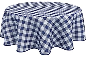 Home Direct Okrągły obrus ceratowy PCW, zmywalny, obrus w kratkę w kratkę 160 cm, niebieski