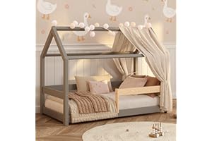 smartwood Letto Montessori Bambini 90x200 - Grigio - Lettino Ragazzi e Ragazze - Letto Casetta MILO con Sponda con Rete a Doghe - Carico massimo 230 kg