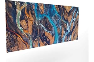 Panorama Stampa su Tela Canvas Fiume Islanda in 3 Pezzi 210x100cm - Stampato su Tela Canvas con Telaio di Legno - Quadri Moderni Soggiorno XXL - Quadri Camera da Letto