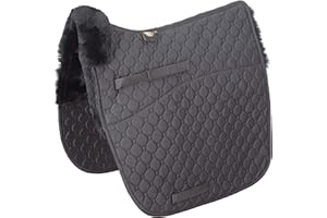 Merauno Echtes Lammfell Satteldecke Lammwolle Schabracke Dressur- und Spring-Eventing-Pad mit Lammwolle und gesteppter Baumwolle (DR(Dressur,Schwarz mit Schwarz Lammwolle)
