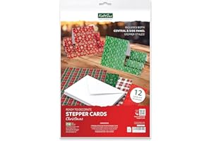 Katy Sue Christmas Stepper Cards & Envelopes - Contains 12 Ready to Decorate Stepper Cards in 6 Festive Designs & Colours Plus 12 White Envelopes (162 x 229mm)