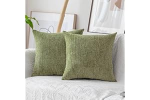 Home Brilliant Chenille Cushion Covers 60cm x 60cm Set of 2, Green Cushions for Sofa Bed, Large Cushion Covers for Holiday, 60x60, Fresh Grass Green