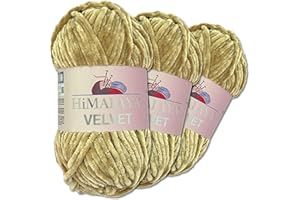Wohnkult Himalaya - Velvet Dolphin - Lot de 3 pelotes de laine de 100 g - 40 couleurs au choix - Fil chenille à tricoter - Pelucheux et brillant - Accessoires, vêtements et couvertures - 90017, Grès