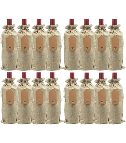 Lot De 8 Sacs Cadeaux En Toile De Jute Pour Bouteilles - Vin, Champagne - Étiq. Personnalisables - Réutilisables