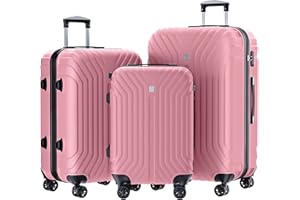 AnyZip Suitcase Set of 3 (10 Years of VIP Service) Hard Shell PC+ABS Expandable Lightweight Durable Travel Pink Hand Luggage Suitcase with Spinner Wheels TSA Lock, 20+24+28", Pink