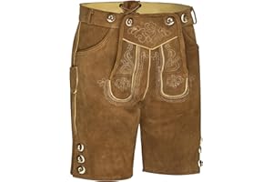 TR Martha Pantalon en cuir de qualité supérieure pour homme - Pantalon traditionnel élégant - Taille 46-60 - Pantalon court en cuir avec bretelles pour homme - Pantalon de fête de la bière - Pantalon