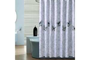 GONOVE Shower Curtain for Bathroom 180 x 180 cm Anti-Mould Mildew Resistant Waterproof Polyester Fabric Butterfly Shower Curtain Liner Bath Curtain with Hooks, Washable and Weighted Hem
