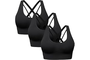HBselect 3 Pack Comfort Strappy Sports Bras for Women UK with Removable Pads, Wireless Seamless Plus Size Sleep Bras for Girls in Yoga Bralette Running Leisure Crop Gym Stretch Tops Vest