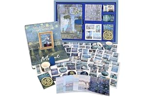 Draupnir Large Aesthetic Scrapbook Kit, Vintage Oil Painting Bullet Junk Journal Kit with Scrapbook Supplies, B6 Notebook with Full Color Inner Pages DIY Scrapbook Gift for Girl Kid - Water Lily Pond