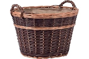 dobar® Premium Kaminholzkorb aus ungeschälter Weide - Kaminholzaufbewahrung mit Tragegriffen - Kaminholztrage mit Juteeinlage - Kaminholztasche aus Weide - 50 x 50 x 34 cm - Zweifarbig