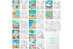 KEDEMAS Tela pre-disegnata da dipingere 20x25 cm (8x10 pollici), confezione da 12 tele pre-stampate per artisti, adatte per acrilico, olio e altri media, materiali artistici per hobbisti (Spiaggia estiva)