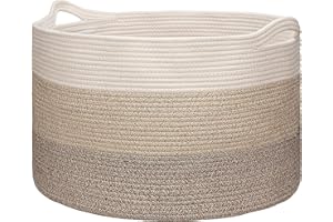 Ajiteogy XXXL Panier à linge, dimensions D55 x H35 cm, Panier tressé pour couverture de 88 litres, Panier en corde de coton pour salon, jouets, serviettes, coussins, vêtements, grand panier a linge