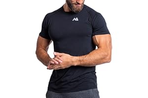 Natural Athlet Camiseta de fitness de corte entallado para hombre – Camiseta larga de secado rápido para gimnasio – culturismo, entrenamiento de fuerza y deporte