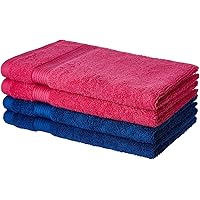 Amazon Brand - Solimo 100% Cotton 4 Piece Hand Towel Set, 500 GSM (Iris Blue and Paradise Pink)